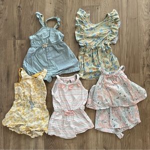 Lot of 5 Girls Summer Rompers - Size 4T - Short Sleeve and Shorts Jumpers